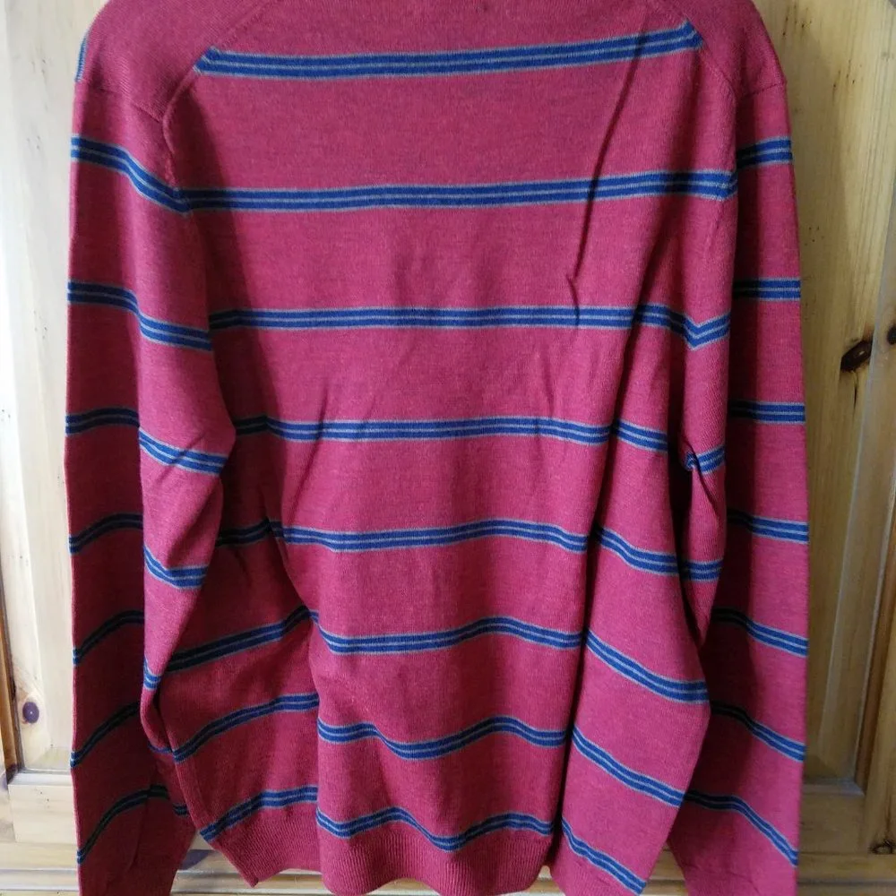 Brooks Brothers Sweater Mens Large 346 Red Stripe Pullover Merino Knit Wool - Picture 4 of 5
